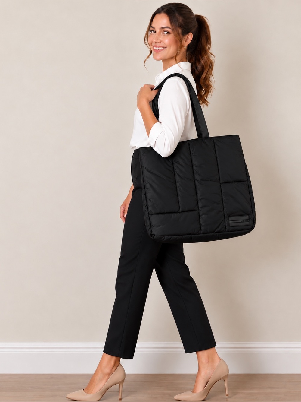 We ar4 Quilted Patchwork Tote Bag in All Black